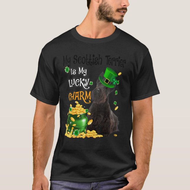 My Scottish Terrier Is My Lucky Charm Cute Dog Pat T-Shirt (Front)