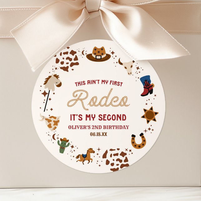 My Second Rodeo Western Cowboy 2nd Birthday Party Classic Round Sticker (Creator Uploaded)