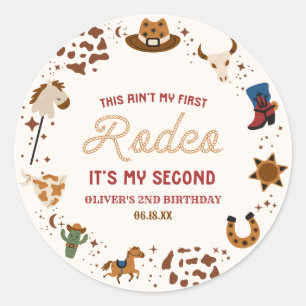 My Second Rodeo Western Cowboy 2nd Birthday Party Classic Round Sticker