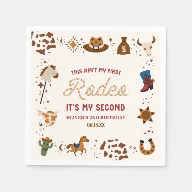 My Second Rodeo Western Cowboy 2nd Birthday Party Napkins (Front)
