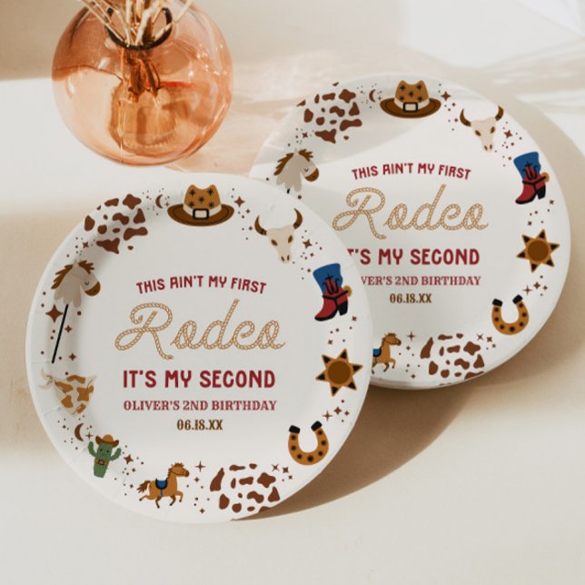 My Second Rodeo Western Cowboy 2nd Birthday Party Paper Plates (Creator Uploaded)