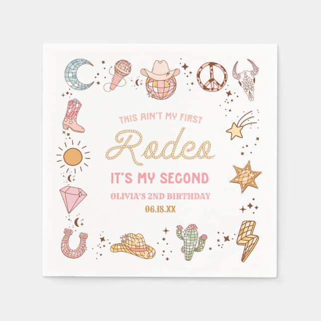 My Second Rodeo Western Cowgirl 2nd Birthday Party Napkins (Front)