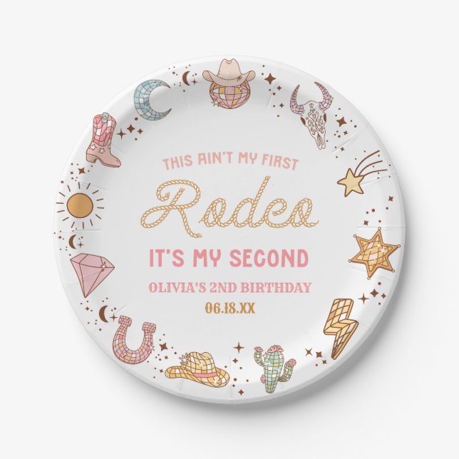 My Second Rodeo Western Cowgirl 2nd Birthday Party Paper Plates (Front)