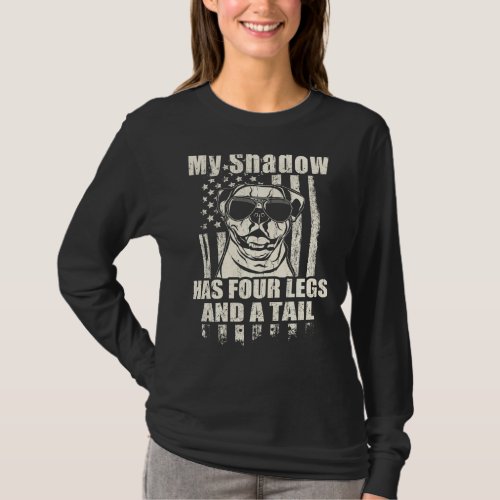 My Shadow American Bulldog Proud American Flag Fun T_Shirt