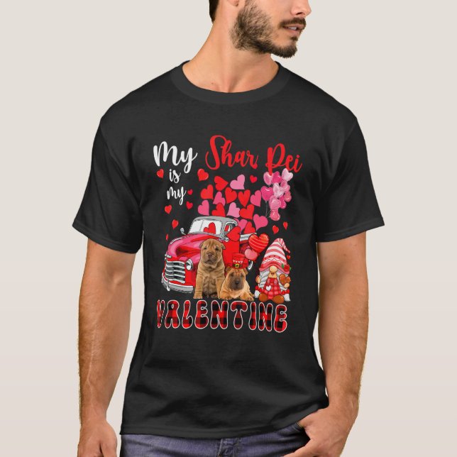 My Shar Pei Is My Valentine Two Dogs With Gnome Pi T-Shirt (Front)