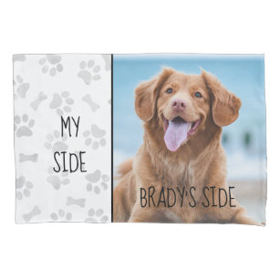 NEW Pillow Cases THE DOG SLEEPS HERE WIFE HUSBAND 500 TC Funny Wht Blk Set of 2 