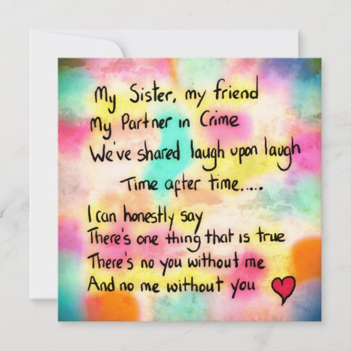 My Sister Card Zazzle