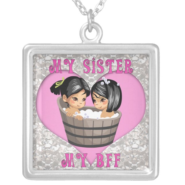 My Sister my BFF Heart on Diamonds  Necklace (Front)