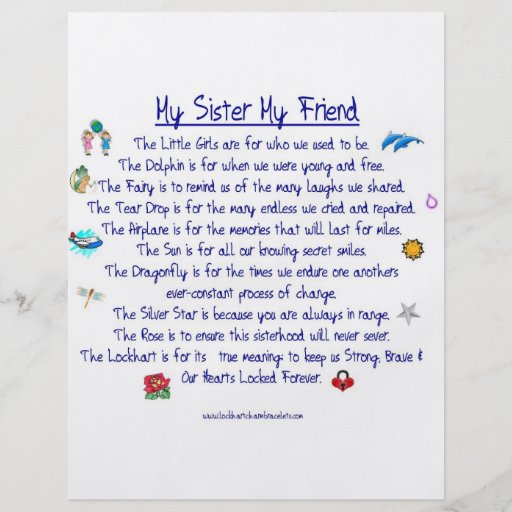 MY SISTER My Friend poem with graphics Flyer | Zazzle