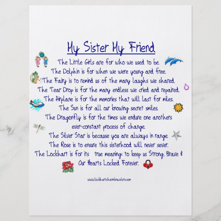 MY SISTER My Friend poem with graphics Flyer | Zazzle