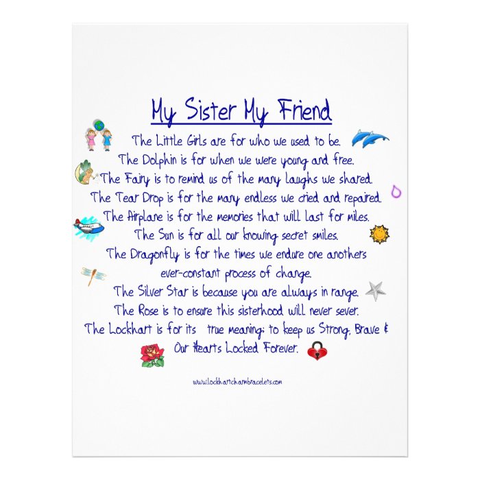 MY SISTER My Friend poem with graphics Customized Letterhead