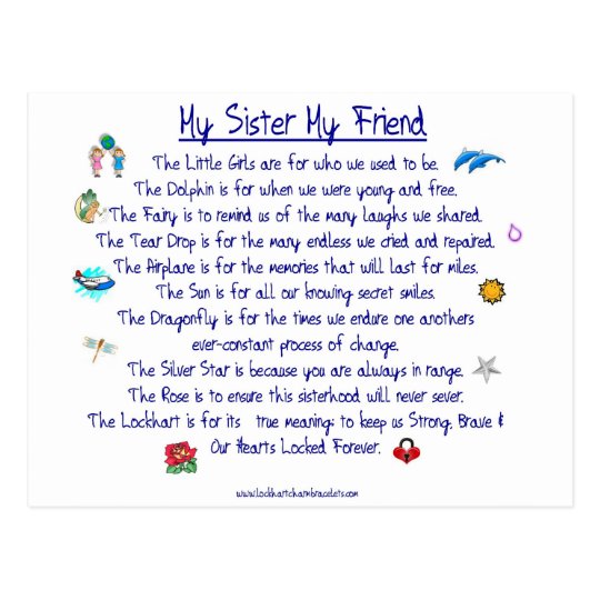 MY SISTER My Friend poem with graphics Postcard | Zazzle