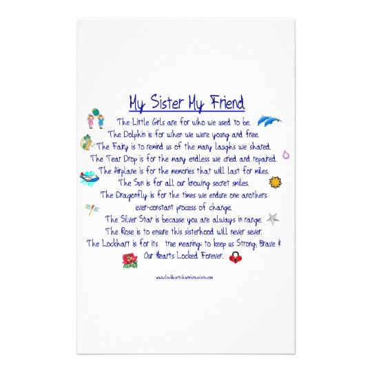 My Sister My Friend Poem With Graphics Stationery 