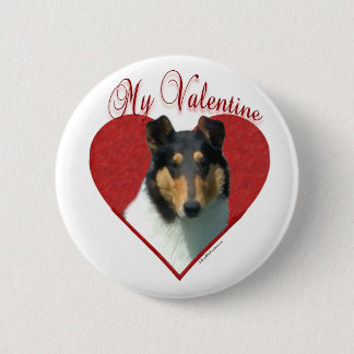 My Smooth Collie Valentine; Tricolor Collie Pinback Button
