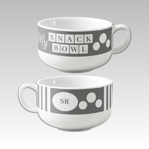 My snack bowl add initials grey and white