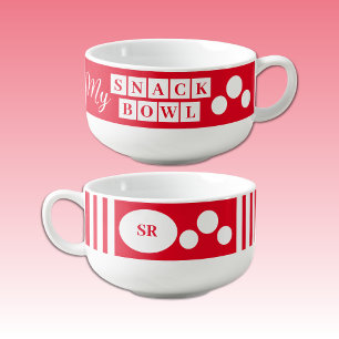 My snack bowl add initials red and white