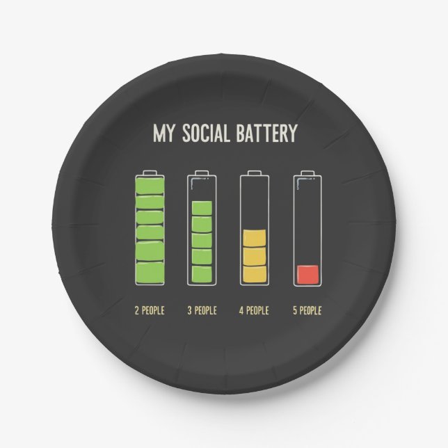 My Social Battery introvert Social Humor  Paper Plates (Front)