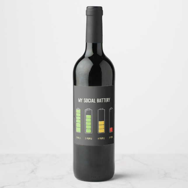 My Social Battery introvert Social Humor  Wine Label (Front)