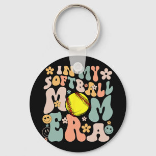 My Softball Mom Era Mom Groovy Life Game Day Vibes Keychain