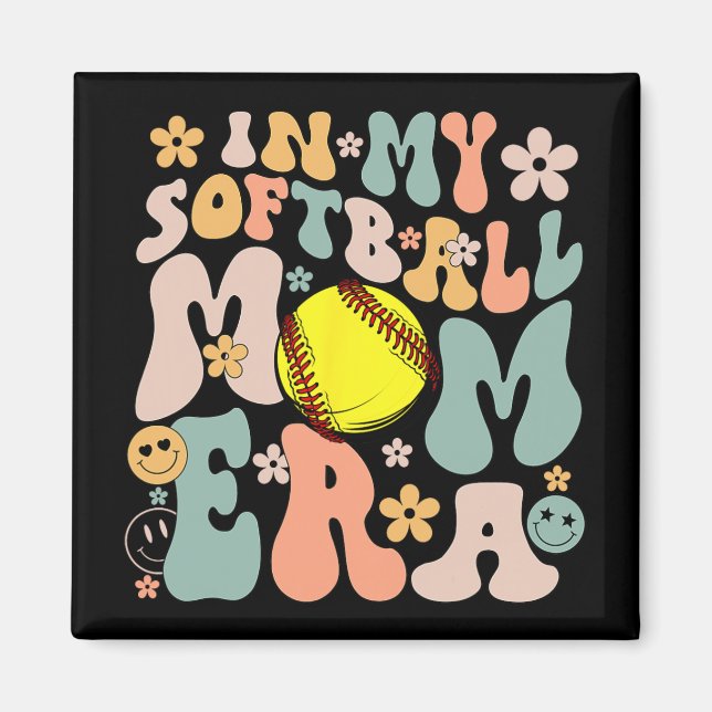 My Softball Mom Era Mom Groovy Life Game Day Vibes Magnet (Front)