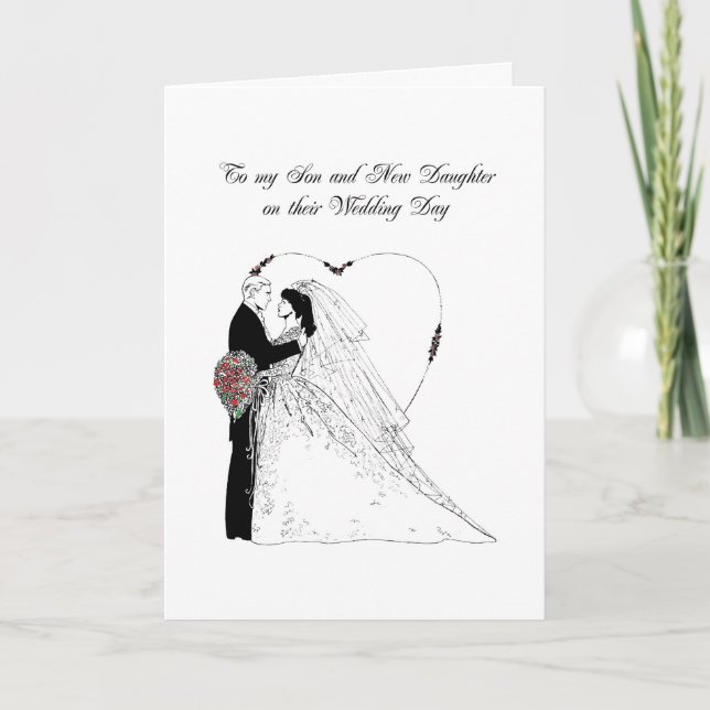 My Son and New Daughter Wedding Black and White Card (Front)