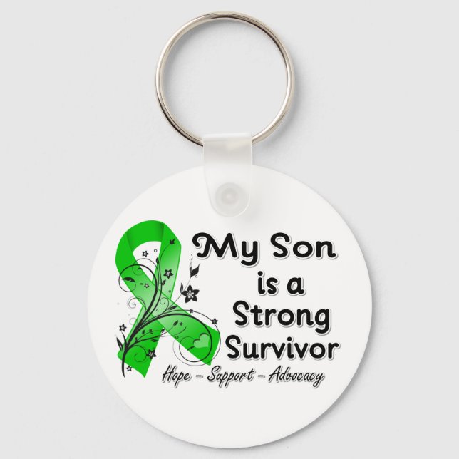 My Son is a Strong Survivor Green Ribbon Keychain (Front)