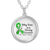 My Son is a Strong Survivor Green Ribbon Silver Plated Necklace