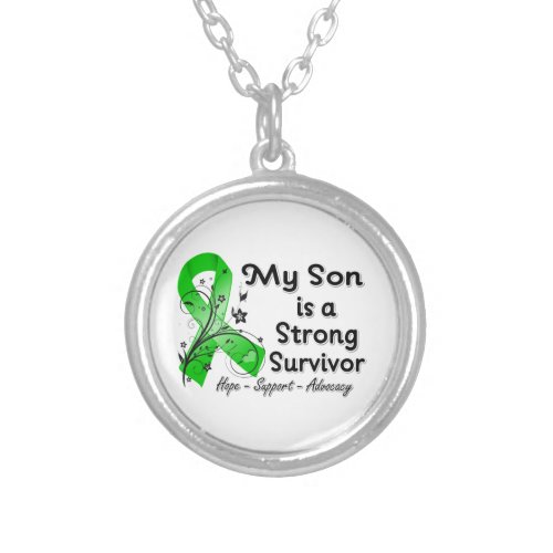 My Son is a Strong Survivor Green Ribbon Silver Plated Necklace