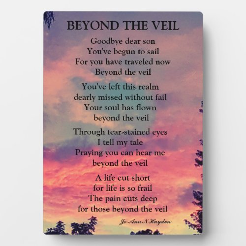 MY SON IS BEYOND THE VEIL POEM   PLAQUE