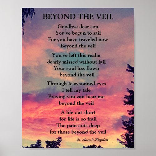 MY SON IS BEYOND THE VEIL POEM  POSTER