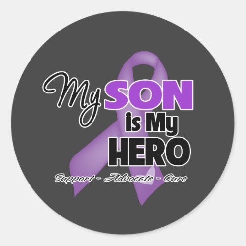 My Son is My Hero _ Purple Ribbon Classic Round Sticker