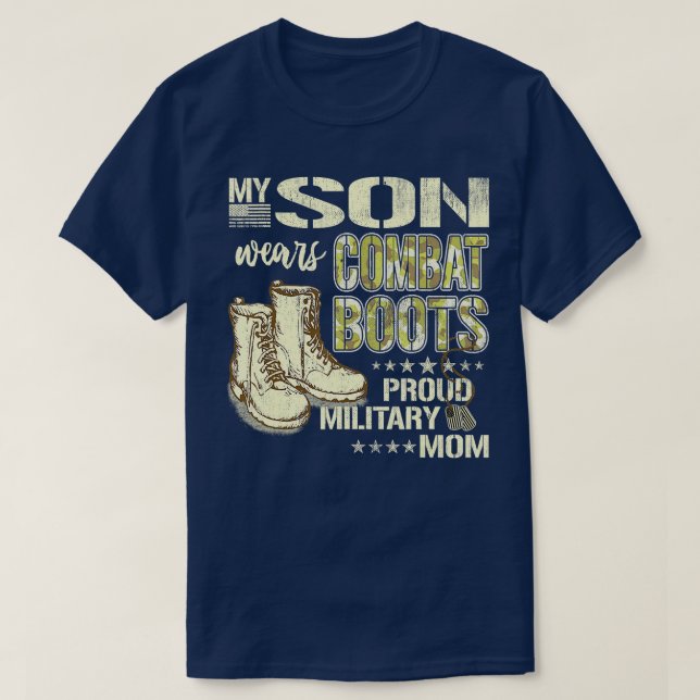 My Son Wears Combat Boots  Proud Military Mom Moth T-Shirt (Design Front)