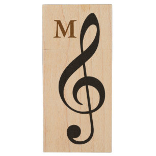 my songs G-clef music symbol Wood USB Flash Drive