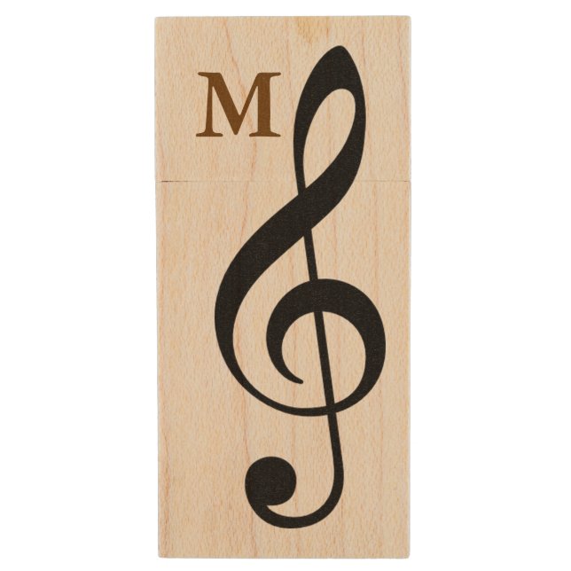 my songs G-clef music symbol Wood USB Flash Drive (Front Vertical)