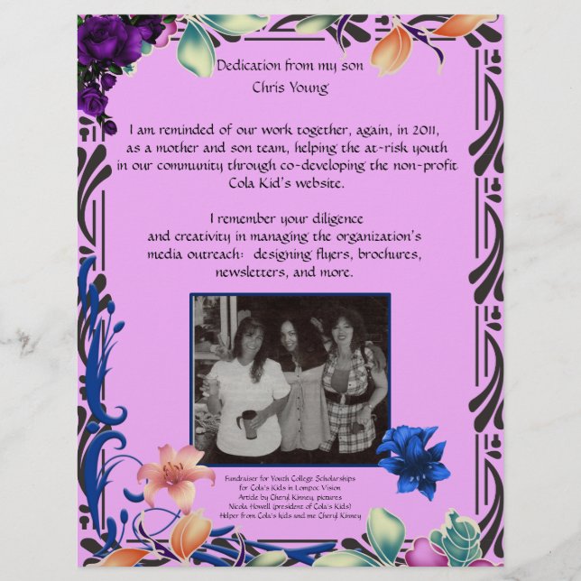 My son's dedication for mom personalized paper (Front)