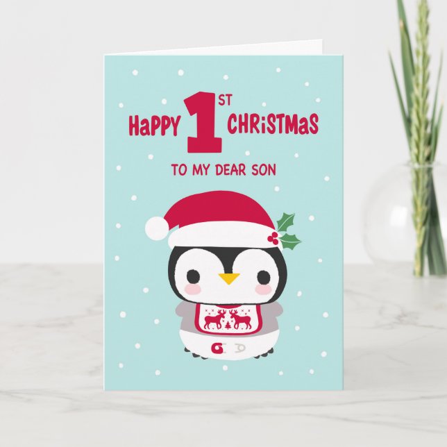 My Son's First Christmas with Baby Penguin Card (Front)