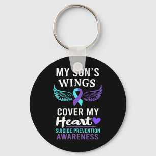 My Son's Wings Cover Heart Suicide Awareness Ribbo Keychain