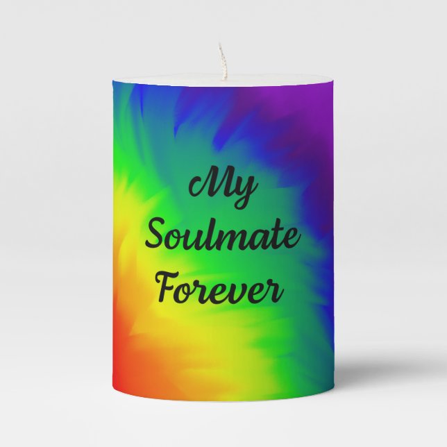My Soulmate Forever Rainbow Love Gift Pillar Candle (Front)