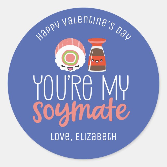 My Soymate Funny Food Pun Cute Valentine's Day Classic Round Sticker (Front)