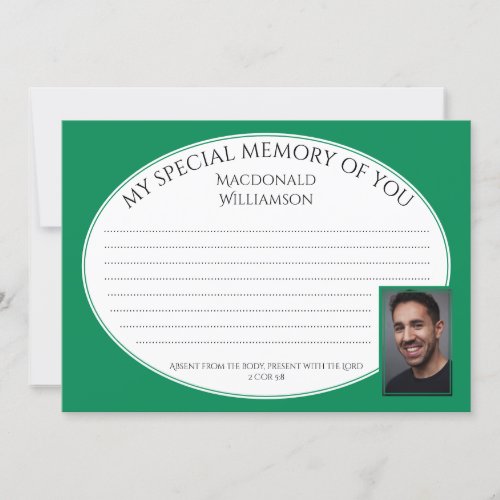 MY SPECIAL MEMORY OF YOU  Photo  Condolence Card