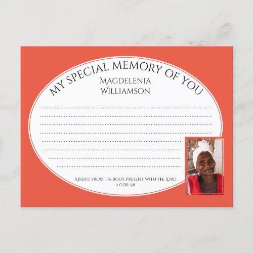 MY SPECIAL MEMORY OF YOU Photo Condolence Card