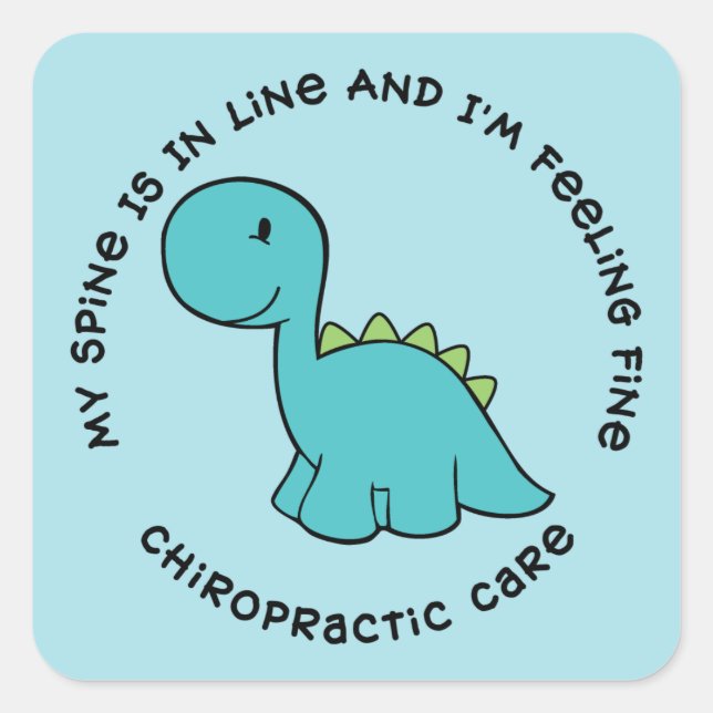 My Spine Is In Line Dinosaur Chiropractic Stickers (Front)