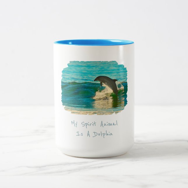 My Spirit Animal Is A Dolphin Two-Tone Coffee Mug (Center)