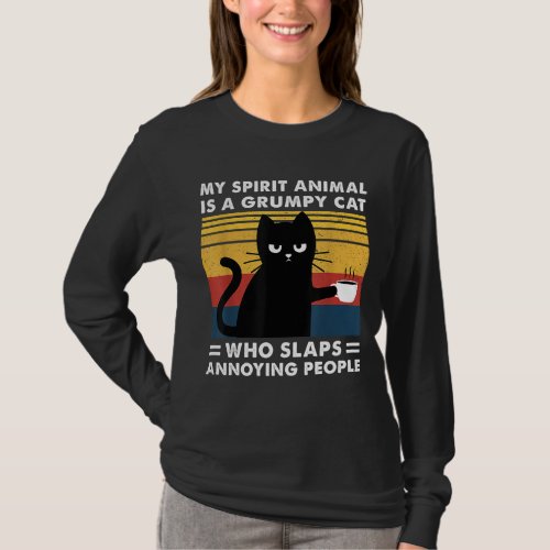 My Spirit Animal Is A Grumpy Black Cat funny Cats T_Shirt