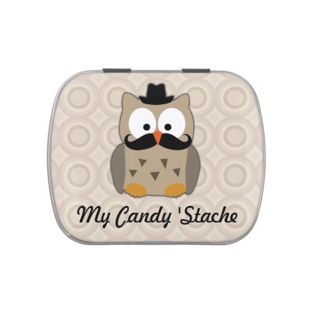 My Stache, Owl Mustache Candy/mint Candy Tin