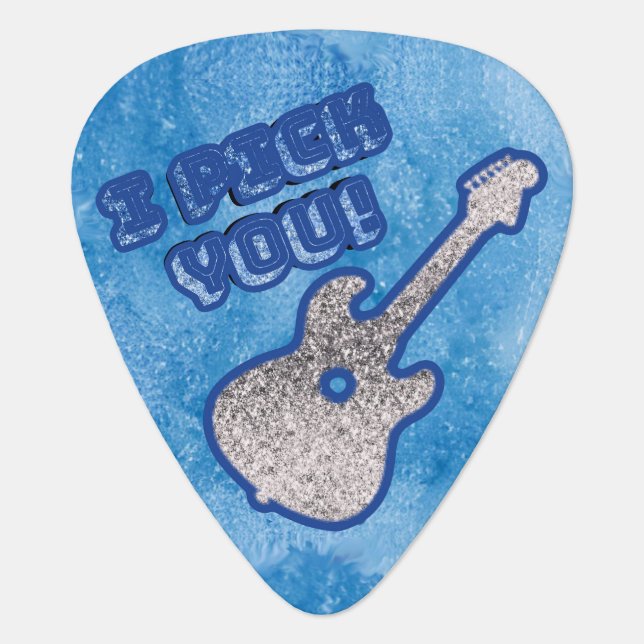 My Star | Blue and Gold Musical Notes Guitar Pick (Front)