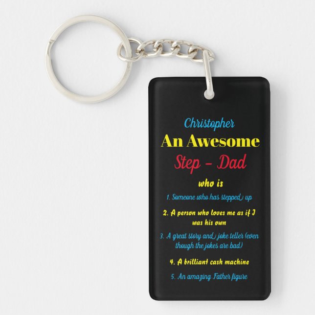 My Stepdad Is Awesome Black Keychain (Front)