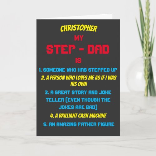 My Stepdad Is Colorful Quotes Card