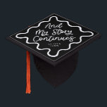 My Story Continues Black Quirky Wavy Line Graduation Cap Topper<br><div class="desc">Perfect graduation cap for the graduate! Celebrate their accomplishment in style with this graduation cap topper. It says "and my story continues" in a fun hand written script text against a black background. Personalize this product by adding their name and school name.</div>
