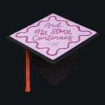 My Story Continues Pink Quirky Wavy Line Graduation Cap Topper<br><div class="desc">Perfect graduation cap for the graduate! Celebrate their accomplishment in style with this graduation cap topper. It says "and my story continues" in a fun hand written script text against a pink background. Personalize this product by adding their name and school name.</div>